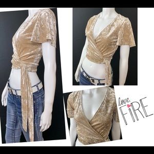 Love Fire Low Cut Busty Velvet Tie Side Crop Top